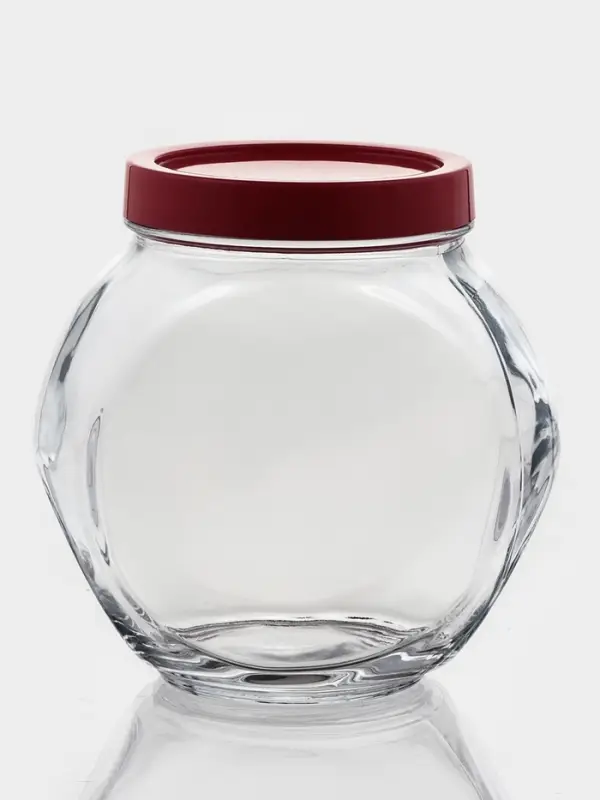 Банка для хранения сыпучих продуктов Paşabah&ccedil;e Bella, 1.5 л, стекло, с красной крышкой, прозрачная