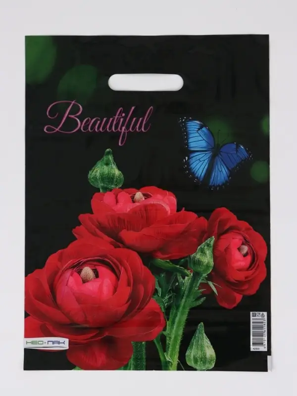 Пакет Пакет "Прекрасный букет , полиэтиленовый с вырубной ручкой 30х40 см, 60 мкм