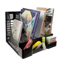 Лоток для бумаг Calligrata с отделениями для пишущих принадлежностей, вертикальный, 4 отделения, чёрный