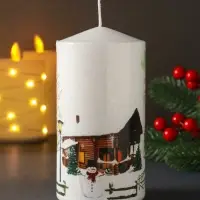 Свеча столб 70х140мм с декором, Дед мороз Свеча столб 70х140мм с декором, Дед мороз