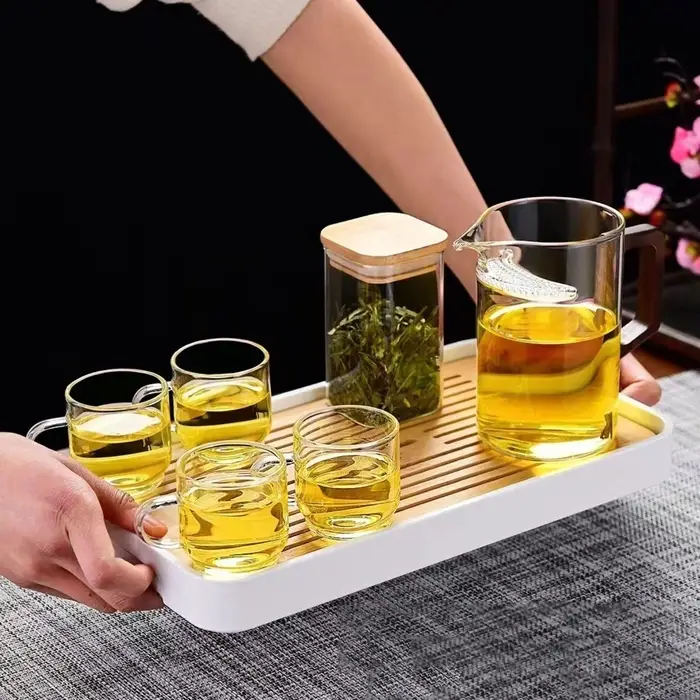 Набор для чайной церемонии ДЖЕКИЧАЙ &laquo;Лючжоу&raquo;, 7 предметов, на 4 персоны, чашка, чайник, стекло, прозрачный