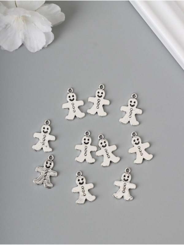 Декор для творчества металл Декор для творчества металл "Имбирный пряник" серебро набор 10 шт 1,9х1,1х0,2 см