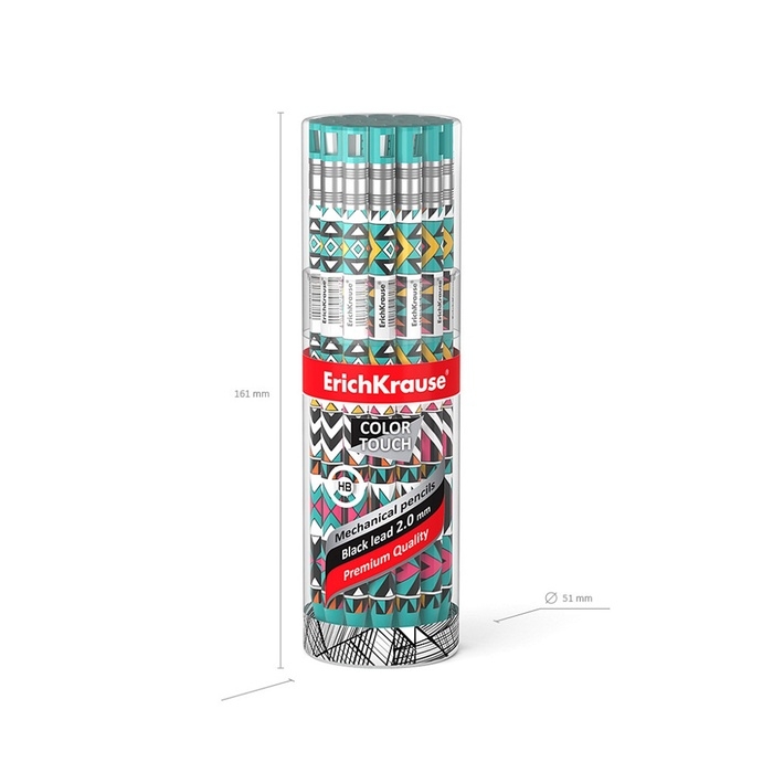 Карандаш механический ErichKrause &laquo;ColorTouch Ornament&raquo;, 2.0 мм, с точилкой, корпус Soft-touch с дизайном, в тубусе