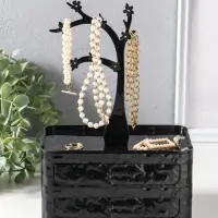 Шкатулка универсальная  "Цветущее дерево", 2 яруса,  17,2х10,5х24 см,  цвет чёрный