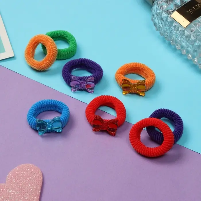 Резинка для волос "Цветной перелив" (набор 8 шт) бантики
