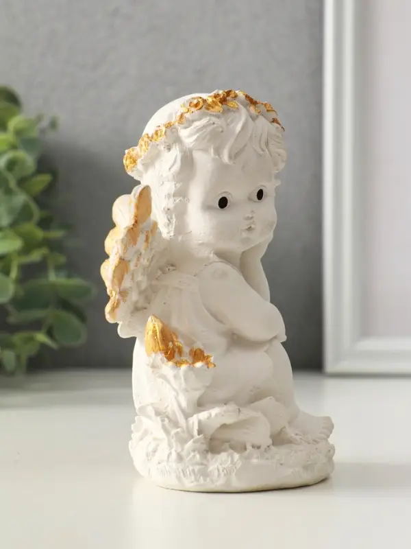 Фигурка гипс &laquo;Ангел в цветах&raquo;, 13&times;8 см, белая