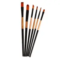 Набор кистей для рисования, нейлон, 6 штук, круглые, плоские, деревянная ручка, международный размер