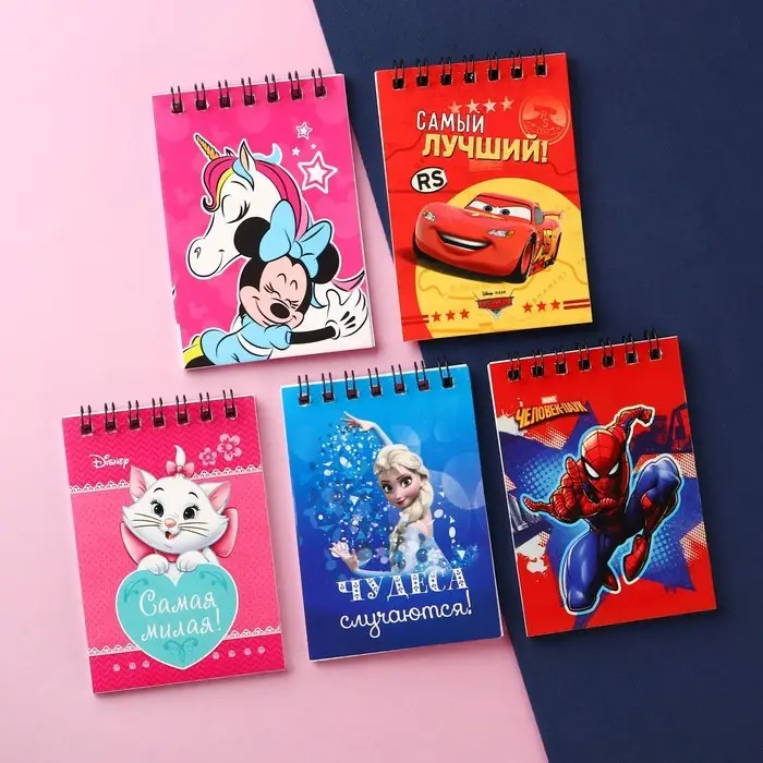 Блокнот А7, 32 листа, на гребне, 5 видов, МИКС