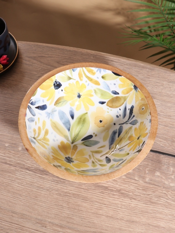 Салатник «Желтые и синие цветы», 25×25×10 см, дерево манго Салатник «Желтые и синие цветы», 25×25×10 см, дерево манго