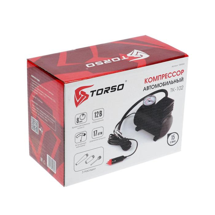 Компрессор автомобильный TORSO, 15 л/мин, провод 260 см, шланг 45 см, чёрный Компрессор автомобильный TORSO, 15 л/мин, провод 260 см, шланг 45 см, чёрный
