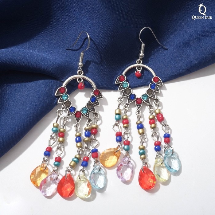 Серьги висячие со стразами «Восток» ловец снов, цветные в чернёном серебре, 8 см Серьги висячие со стразами «Восток» ловец снов, цветные в чернёном серебре, 8 см