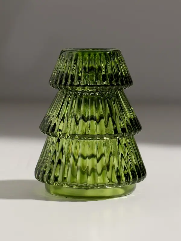 Подсвечник стекло  Подсвечник стекло "Ёлочка гофре" зелёный d=2,2 см 6,3х6,3х8 см