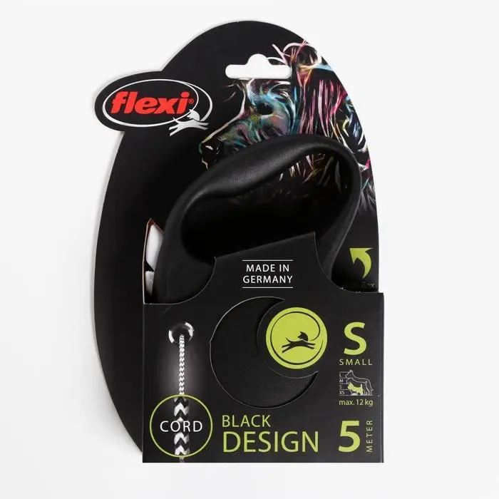 Рулетка Flexi Black Design S (до 12 кг) 5 м трос, чёрный/серебро