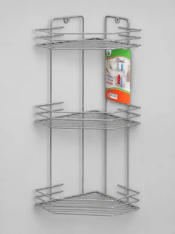 Полка для ванной угловая 3-ярусная, 20.5&times;20.5&times;52 см, хром