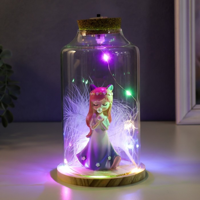 Сувенир полистоун световой  Сувенир полистоун световой "Девочка с ушками, шариком и пером" 10х10х17,5 см