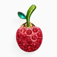 Брошь "Вишня стразинка", цвет красно-зелёный в золоте Брошь "Вишня стразинка", цвет красно-зелёный в золоте