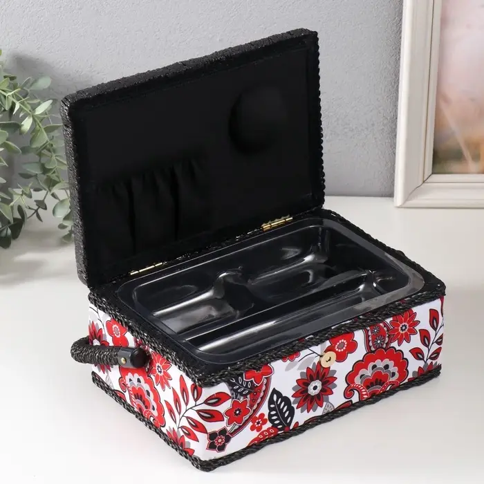 Шкатулка для рукоделия и шитья &laquo;Народный цветочный узор&raquo;, хранение ниток, иголок, мелочи, 24&times;16&times;11 см