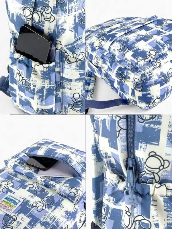 Рюкзак школьный на молнии, с карманами, с принтом, размер 28.5&times;12&times;41 см, синий