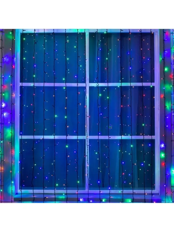 Гирлянда &laquo;Занавес&raquo; 2&times;9 м, IP44, УМС, тёмная нить, 1800 LED, свечение мульти, 220 В