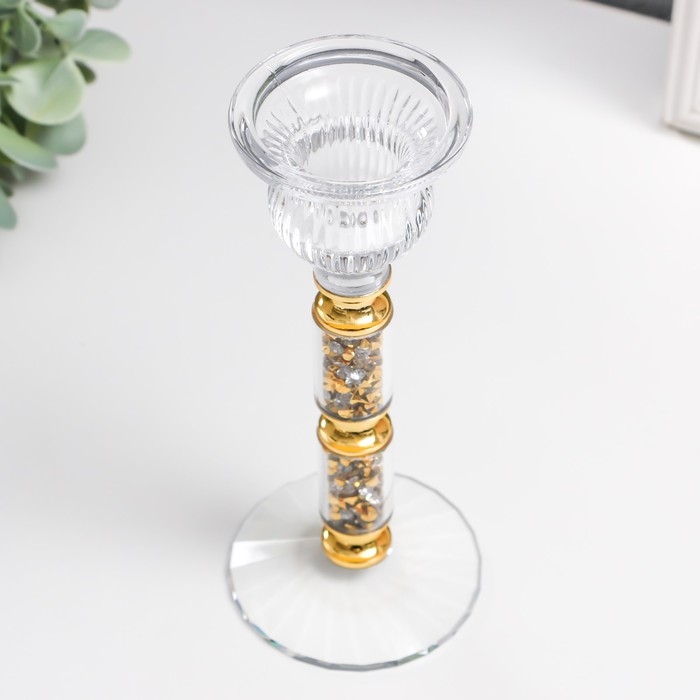 Подсвечник стекло на1 свечу Подсвечник стекло на1 свечу "Ребристый на ножке со стразами" с золотом d=2,5 см 7х7х16 см