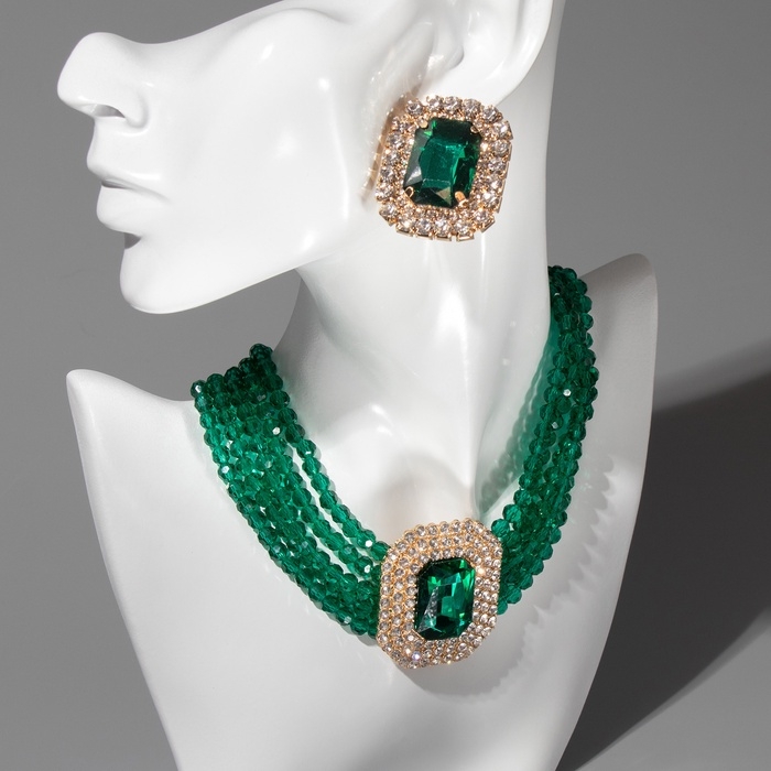 Набор 2 предмета; серьги, колье «Роскошь» крупный камень, цвет зелёный в золоте, 42 см Набор 2 предмета; серьги, колье «Роскошь» крупный камень, цвет зелёный в золоте, 42 см