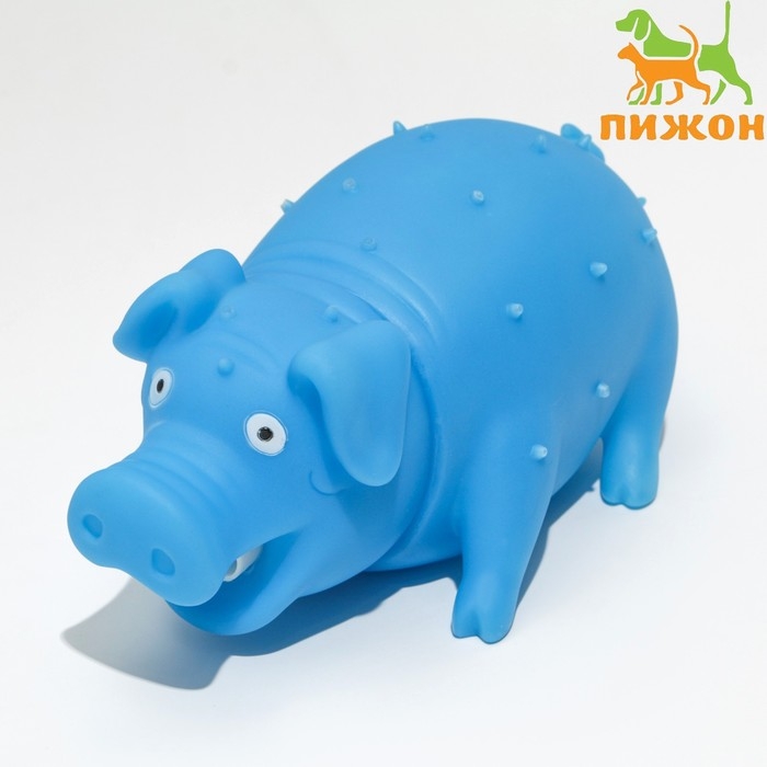 Игрушка пищащая  Игрушка пищащая "Весёлая свинья" для собак, хрюкающая, 19 см, голубая