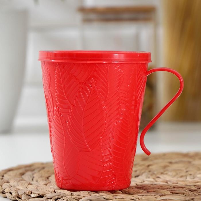 Кружка с крышкой «Листья», 400 мл, 11,5×8,5×11 см, цвет МИКС Кружка с крышкой «Листья», 400 мл, 11,5×8,5×11 см, цвет МИКС