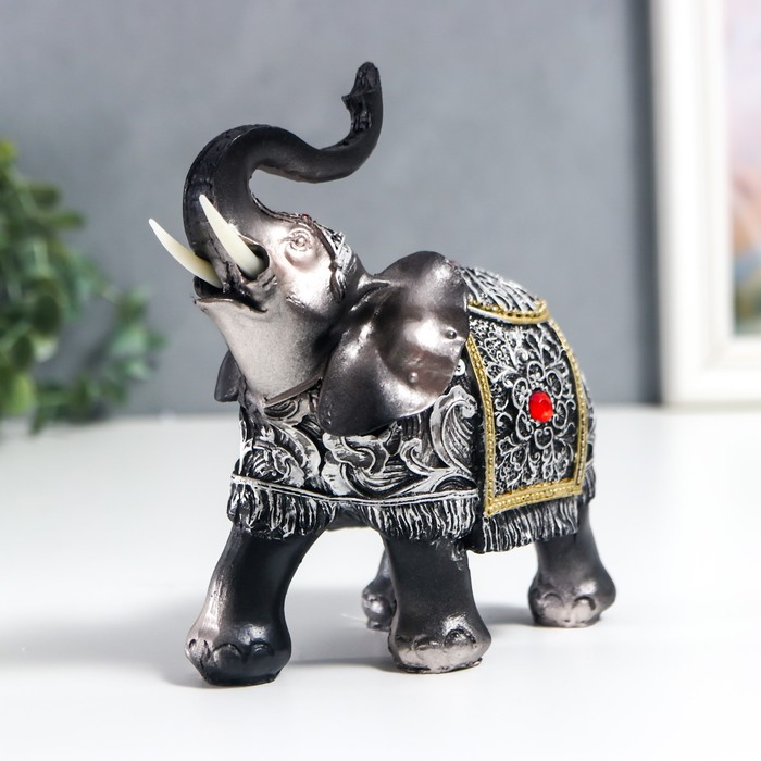Сувенир полистоун Сувенир полистоун "Слон серебристый в попоне с узорами и стразой"МИКС 15х14х7 см