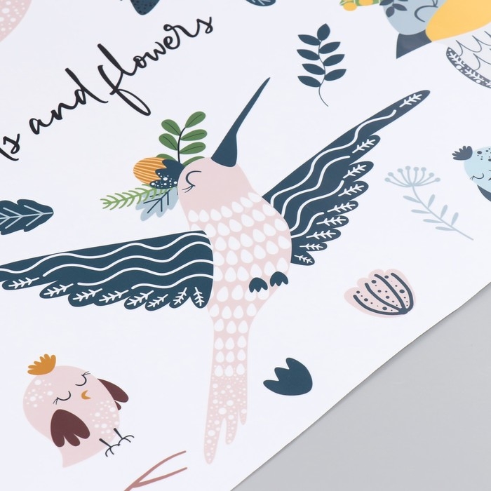 Наклейка пластик интерьерная цветная Наклейка пластик интерьерная цветная "Птицы с цветочками на голове" 60х90 см