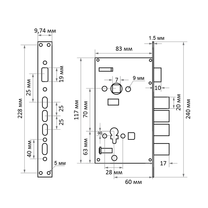 Комплект замка для китайской двери R2R, с ц/м, с ручками, правый