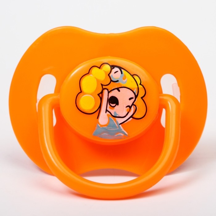 Соска - пустышка силиконовая ортодонтическая, от 0 мес., с держателем, цвет оранжевый Соска - пустышка силиконовая ортодонтическая, от 0 мес., с держателем, цвет оранжевый
