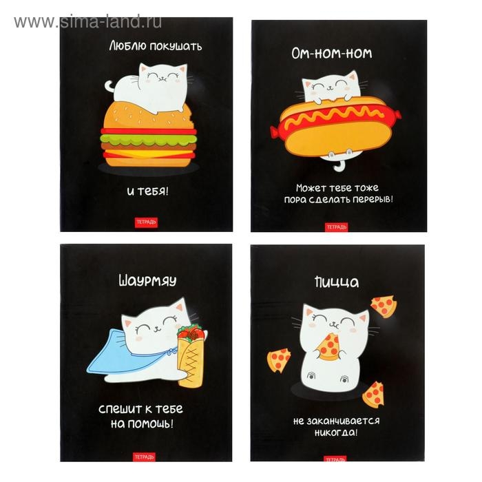 Тетрадь 96 листов в клетку Calligrata "Кошачьи радости", обложка мелованный картон, блок офсет, МИКС