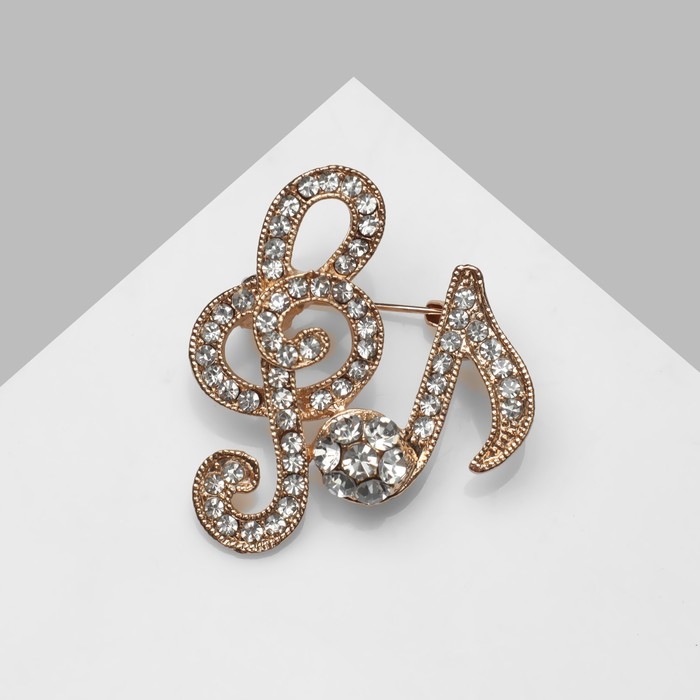 Брошь «Ноты», цвет белый в золоте Брошь «Ноты», цвет белый в золоте