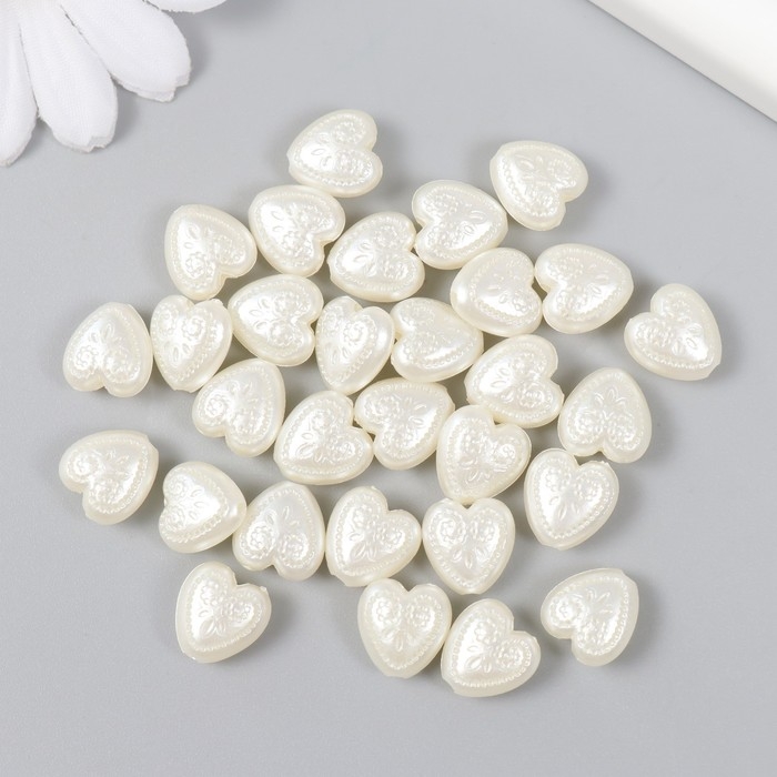 Бусины для творчества пластик Бусины для творчества пластик "Жемчужные сердца с узорами" набор 30 шт 0,5х1,1х1,2 см