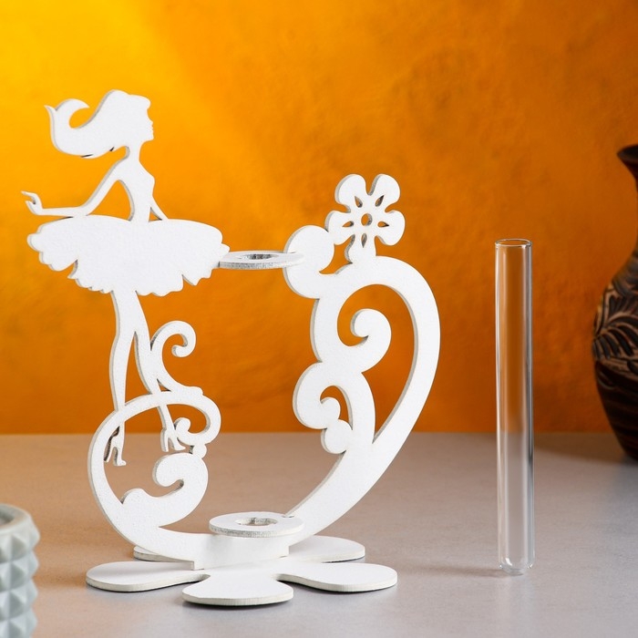 Кашпо деревянное 13.5×13×22 см с 1 колбой  Кашпо деревянное 13.5×13×22 см с 1 колбой "Балерина", белый Дарим Красиво