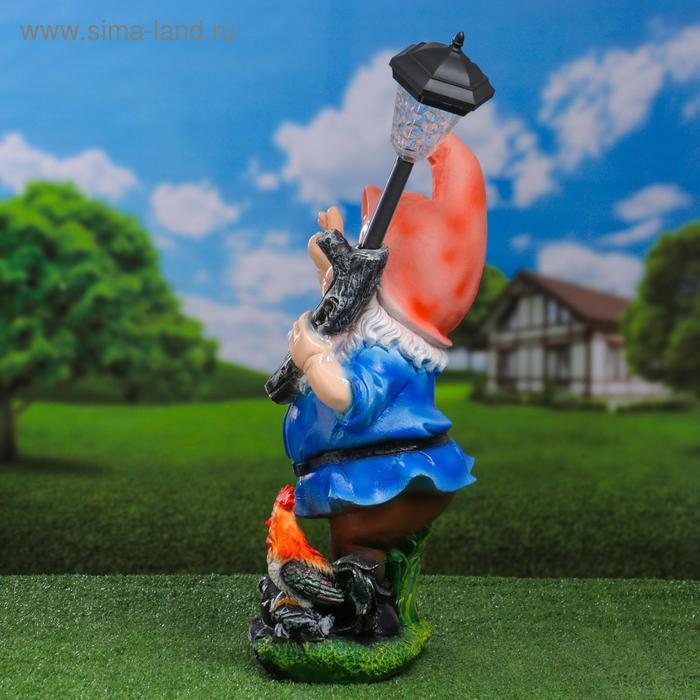 Садовый фонарь  Садовый фонарь "Гном с фонарем и петухом" 31х23х56см