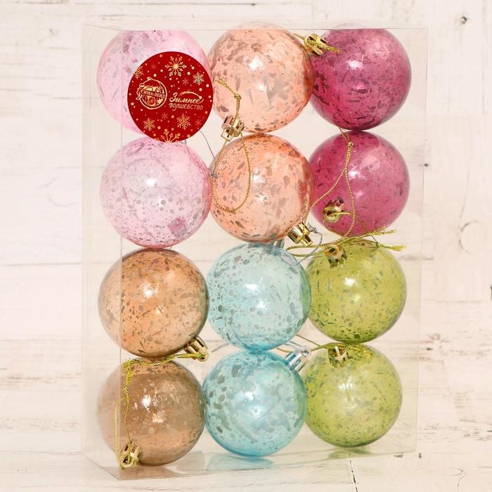 Набор шаров пластик d-6 см, 12 шт Набор шаров пластик d-6 см, 12 шт "Дженна прозрачный" микс