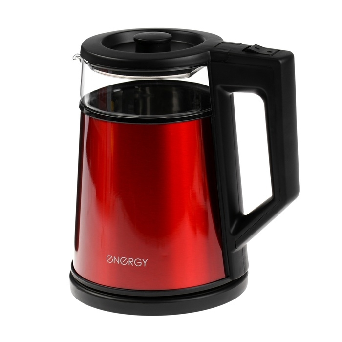 Чайник электрический Energy E-200, металл, колба стекло, 1.2 л, 1350 Вт, красный Чайник электрический Energy E-200, металл, колба стекло, 1.2 л, 1350 Вт, красный
