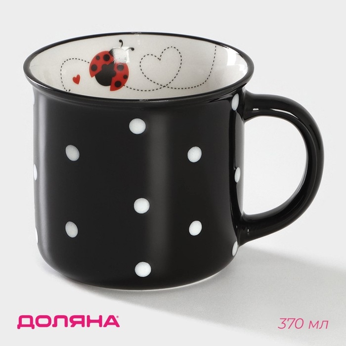 Кружка фарфоровая Доляна «Божья коровка», 370 мл, цвет чёрный Кружка фарфоровая Доляна «Божья коровка», 370 мл, цвет чёрный