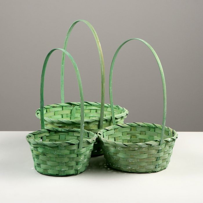 Набор корзин плетеных, D16 x H10/32см, D18 x H10/34см, D21 x H10/36см, 3шт, бамбук Набор корзин плетеных, D16 x H10/32см, D18 x H10/34см, D21 x H10/36см, 3шт, бамбук