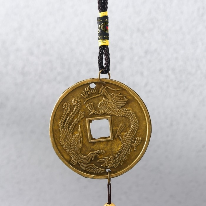 Музыка ветра металл Музыка ветра металл "Дракон на монете" 3 колокольчика 45 см