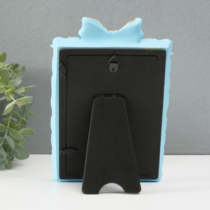 Фоторамка полистоун 10х15 см Фоторамка полистоун 10х15 см "Золотой бант" голубая 20х13,5х3 см