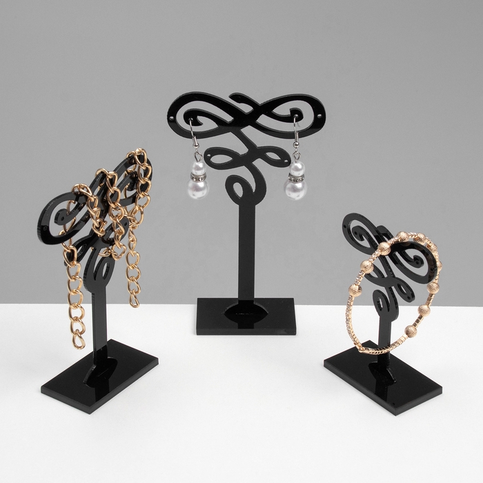 Подставка под серьги (набор 3 шт.) декор 9,5×7×11 см, цвет чёрный