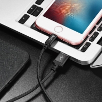 Кабель Hoco X14, Lightning - USB, 2 А, 2 м, быстрая зарядка, оплётка нейлон, чёрный