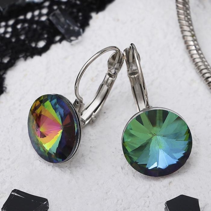 Серьги со стразами «Яркая классика», цвет бензиновый в серебре, d=1,4 см Серьги со стразами «Яркая классика», цвет бензиновый в серебре, d=1,4 см