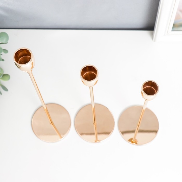 Подсвечник металл  Подсвечник металл "Классика" набор 3 шт медь высота 22; 28; 32 см 32х8х8 см