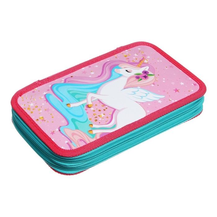 Пенал 2 секции, 125 х 205 х 40 мм, Calligrata 30П26/2 Пенал 2 секции, 125 х 205 х 40 мм, Calligrata 30П26/2 "Сказочный единорог", ламинированный картон