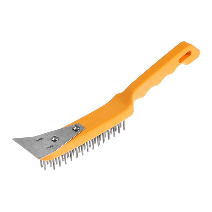 Щетка металлическая ручная ТУНДРА, со шпателем, пластиковая рукоятка, 4-рядная Щетка металлическая ручная ТУНДРА, со шпателем, пластиковая рукоятка, 4-рядная
