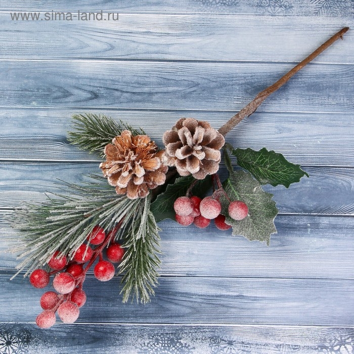 Декор  Декор "Зимние грезы" ягодки хвоя шишка иней, 30 см