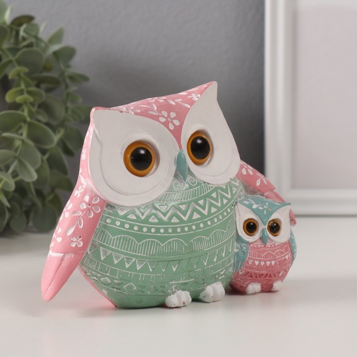 Сувенир полистоун Сувенир полистоун "Цветной филин с птенцом" геометрические узоры 15,2х6х11 см